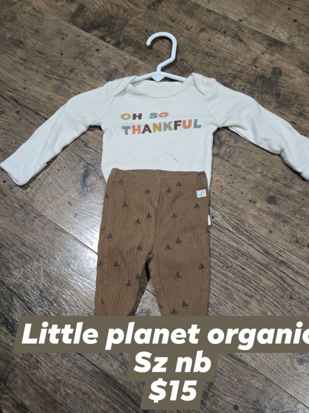 Little Planet Organic Baby Matching Set - Cream Top & Brown Pants Sz Newborn